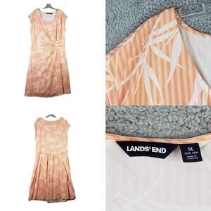 Lands End Dress Womens Plus Size 1X Faux Wrap Orange Tropical Jersey Knit